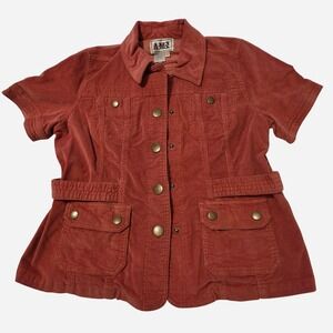 AMX Women's Rust Orange Corduroy Belted Jacket Size L